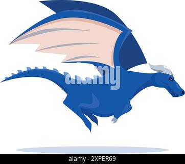 Blauer Drache fliegt und seine Flügel ausbreitet Stock Vektor