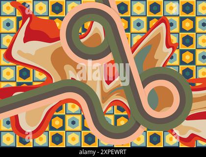 Retro-70s-Hintergrund. Groovy Abstract 1970er Art-Vorlage. Poster mit minimalistischem Vintage-Streifendesign. Altmodische Kunstwerke in Regenbogenfarben. Stock Vektor