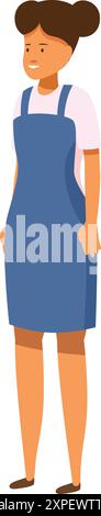 Eine junge Frau mit Schürze lächelt und steht Stock Vektor