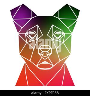 Gestylter Hundekopf ein geometrischer Stil aus Dreiecken und verschiedenen Farbverläufen mit weißem Hintergrund, weißen Linien. Vektor-Kunst, Sots-Kunst, niedriger Poly Stock Vektor