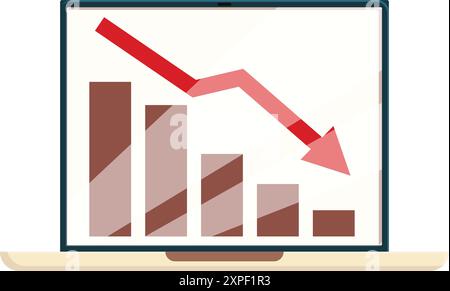 Laptop zeigt ein Diagramm mit einem roten Pfeil nach unten, das eine Finanzkrise veranschaulicht Stock Vektor
