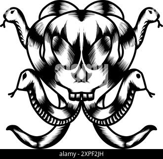 Skull Snake Design perfekt für T-Shirt-Design, Logo, Sticker und andere Stock Vektor