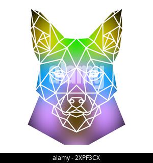 Gestylter Hundekopf ein geometrischer Stil aus Dreiecken und verschiedenen Farbverläufen mit weißem Hintergrund, weißen Linien. Vektor-Kunst, Sots-Kunst, niedriger Poly Stock Vektor