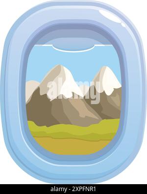 Blick auf eine wunderschöne Berglandschaft mit schneebedeckten Gipfeln aus einem Flugzeugfenster Stock Vektor