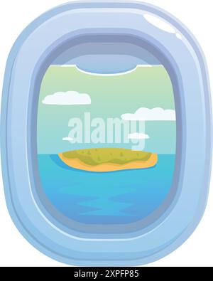 Das Flugzeugfenster zeigt eine tropische Insel vom Passagiersitz aus Stock Vektor