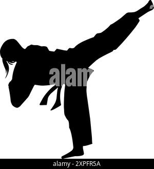 Schwarze Silhouettenillustration weiblicher Karate. Perfekt für Aufkleber, Symbole, Logos, Websites, Werbung mit Sportthema. Stock Vektor