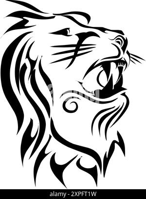 Illustration eines Löwenkopf-Stammes. Perfekt für Tattoos, Logos, Ikonen, Aufkleber und Website-Elemente mit dem Thema Wildtiere, Zoos. Stock Vektor