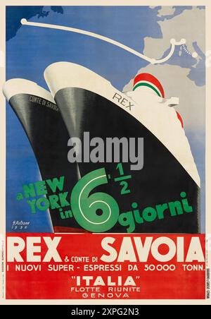 Ein New York in 6,5 Giorni. REX & Conte di Savoia von Giovanni Patrone (1904-1963). Poster veröffentlicht 1932 in Italien. Stockfoto