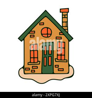 Weihnachtsetikett mit niedlichen Design-Elementen aus Haus, Aufkleber, Stempel und Abzeichen im Retro-Stil. Silvester-Feiertage-Elemente isoliert auf weißem Hintergrund. Illu Stockfoto