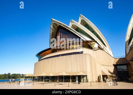 Sydney Opera House an einem blauen Himmel Wintertag, Blick auf das ikonische Gebäude in der Nordhöhe, Sydney City Centre, NSW, Australien Stockfoto