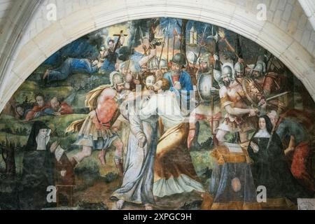 Der Judas-Kuss von Thomas Pot um 1563/1567 Fresco, Chapter House, Fontevraud Abbey, Loire-Tal, Frankreich Stockfoto