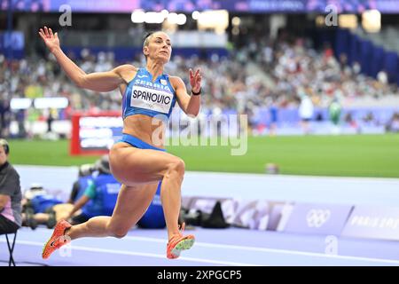 Saint Denis, Frankreich. August 2024. Olympische Spiele, Paris 2024, Leichtathletik, Stade de France, Weitsprung, Frauen, Qualifikation, Ivana Spanovic aus Serbien in Aktion. Quelle: Sven Hoppe/dpa/Alamy Live News Stockfoto