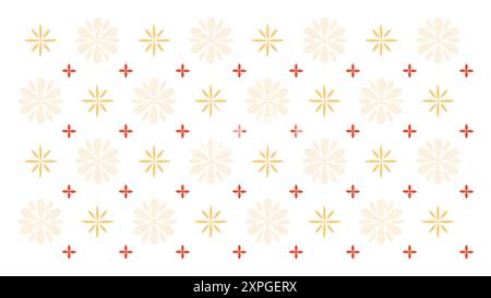 Ein modernes, minimalistisches und gemütliches Muster. Ein Schneeflockendesign in einer warmen Farbpalette auf einem isolierten Hintergrund. Schneeflocken in flachem, minimalistischem Stil Stockfoto