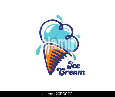 Eiscreme Waffelkegel Icon, Eisdessert. Vektor-isoliertes Emblem mit blauen gefrorenen Sommerkügeln auf einem knusprigen Waffelbecher. Verführerischer Eisbecher Stock Vektor