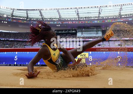 Paris, Frankreich. August 2024. Chanice Porter aus Jamaika tritt während der Leichtathletikqualifikation der Frauen bei den Olympischen Spielen 2024 in Paris, Frankreich, am 6. August 2024 an. Quelle: Li Ming/Xinhua/Alamy Live News Stockfoto