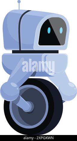 Cartoon-Roboter, der auf einem Rad balanciert, mit einem schlanken Design und einer Antenne Stock Vektor