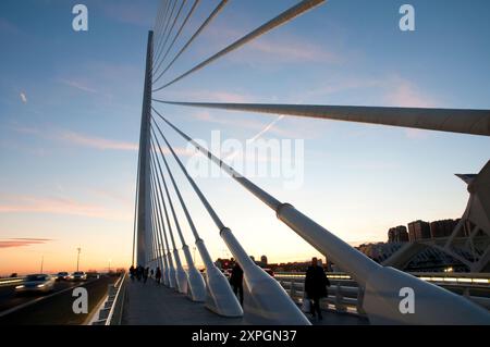 L'Assut d'Or Brücke, Nachtblick. Valencia, Spanien. Stockfoto