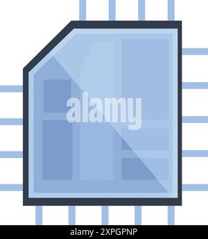 Microchip ist mit sichtbaren Anschlüssen für das Anschließen an eine Hauptplatine abgebildet Stock Vektor