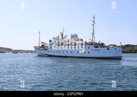 Frau Scillonian III: Eintritt in St. Mary's Pool, Hugh Town, St. Mary's, Scilly Isles of Scilly. Stockfoto