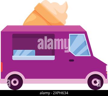 Lila Eis-Truck bietet köstliche gefrorene Leckereien Stock Vektor