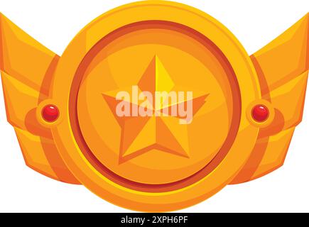 Glänzende Goldmedaille mit Flügeln, die den ersten Platz erreichen und Champion werden Stock Vektor
