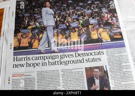 Kamala 'Harris Kampagne gibt Demokraten neue Hoffnung in Battleground states' Zeitung Schlagzeile Präsidentschaftswahlen artikel 3 August 2024 London Großbritannien Stockfoto