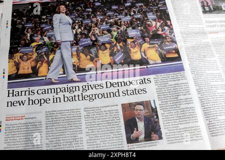 Kamala 'Harris Kampagne gibt Demokraten neue Hoffnung in Battleground states' Zeitung Schlagzeile Präsidentschaftswahlen artikel 3 August 2024 London Großbritannien Stockfoto