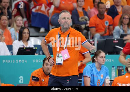 Trainer per JOHANSSON (Niederlande), Handball, Women&#39;Viertelfinale zwischen Dänemark und den Niederlanden während der Olympischen Spiele in Paris 2024 am 6. August 2024 im Pierre Mauroy Stadion in Villeneuve-d&#39;Ascq bei Lille, Frankreich Stockfoto