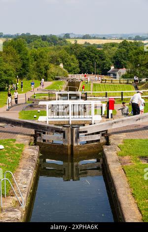 Schleusentore, Foxton Schleusen Treppenflug, Grand Union Canal, Market Harborough, Leicestershire, England Stockfoto