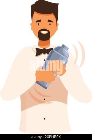 Der Barkeeper schüttelt einen Cocktail in einem Metallshaker und macht einen Alkohol Stock Vektor