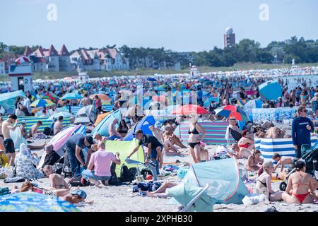 Urlauber am Ostseestrand von Rostock-Warnemünde im August 2024Strand von Rostock-Warnemünde im Sommer 2024, Rostock Mecklenburg-Vorpommern Deutschland Warnemünde *** Urlauber am Ostseestrand von Rostock Warnemünde im August 2024 Strand von Rostock Warnemünde im Sommer 2024, Rostock Mecklenburg-Vorpommern Deutschland Warnemünde Stockfoto