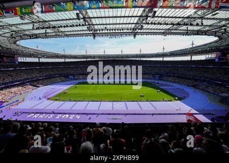 Paris, Frankreich. August 2024. LeichtathletikIllustration des Stade de France während der Olympischen Sommerspiele 2024, Paris 2024, Paris, Frankreich am 6. August 2024. Foto: Nicolas Gouhier/ABACAPRESS. COM Credit: Abaca Press/Alamy Live News Stockfoto