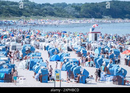 Urlauber am Ostseestrand von Rostock-Warnemünde im August 2024Strand von Rostock-Warnemünde im Sommer 2024, Rostock Mecklenburg-Vorpommern Deutschland Warnemünde *** Urlauber am Ostseestrand von Rostock Warnemünde im August 2024 Strand von Rostock Warnemünde im Sommer 2024, Rostock Mecklenburg-Vorpommern Deutschland Warnemünde Stockfoto