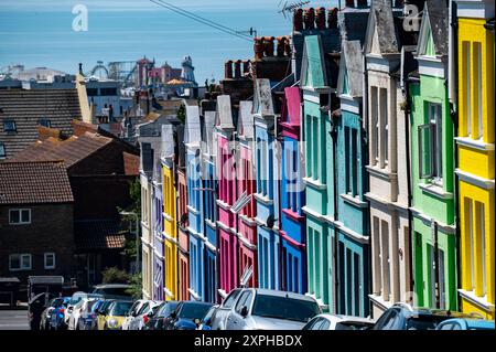 Farbenfrohe Häuser in Blaker Street Brighton Sussex, England, Großbritannien Stockfoto