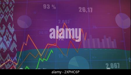 Finanzdatendiagramme und -Diagramme über der Flagge von belarus Stockfoto