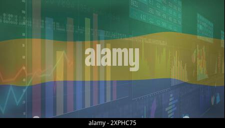 Finanzdatendiagramme und -Diagramme über der Flagge gabuns Stockfoto