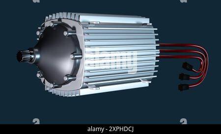 Abbildung eines Elektromotors zum Fahren von Elektroautos vor neutralem Hintergrund Stockfoto