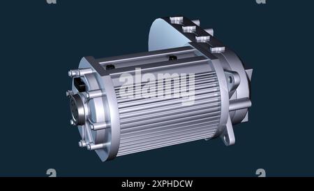 Abbildung eines Elektromotors zum Fahren von Elektroautos vor neutralem Hintergrund Stockfoto