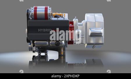 Nahaufnahme eines Hybridmotors für moderne Fahrzeuge Stockfoto