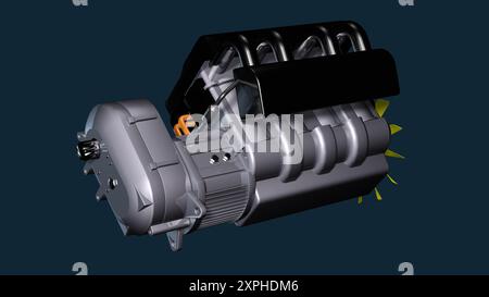 Nahaufnahme eines Hybridmotors für moderne Fahrzeuge Stockfoto