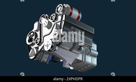 Nahaufnahme eines Hybridmotors für moderne Fahrzeuge Stockfoto