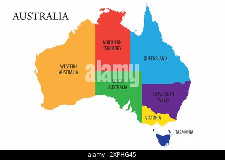 Vektorkarte von Australien, die die sechs bundesstaaten zeigt Stockfoto