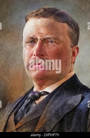 Theodore D. Roosevelt, 1858 bis 1919. 26. Präsident der Vereinigten Staaten., Historisch, digital restaurierte Reproduktion von einer Vorlage aus dem 19. Jahrhundert, Datum nicht angegeben Stockfoto