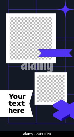 Vertikaler Vorlagenrahmen im Story-Format. Moderner Hintergrund im Neo-Brutalismus-Stil für Designs mit Platz für Text und Platz für Fotos Stock Vektor