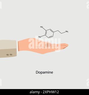 Chemische Formel des Dopamins an der Palme. Abbildung. Stock Vektor