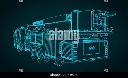 Stilisierte Vektor-Illustration eines großen Feuerwehrwagens Stock Vektor