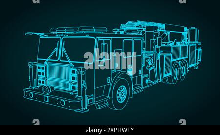 Stilisierte Vektor-Illustration eines großen Feuerwehrwagens Stock Vektor
