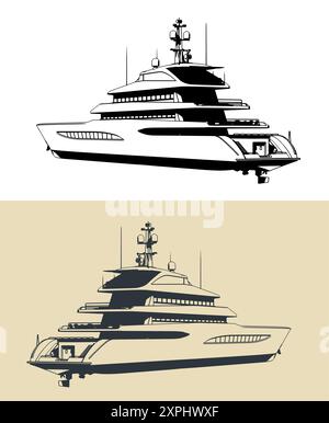 Stilisierte Vektorillustrationen von Superyacht Stock Vektor