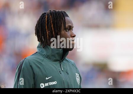 Aveiro, Portugal. August 2024. Geovany Quenda (Sporting CP) wurde 2024 beim Spiel Supertaca Candido de Oliveira zwischen Sporting CP und FC Porto im Estadio Municipal de Aveiro gesehen. Endstand; Sporting CP 3:4 FC Porto. Quelle: SOPA Images Limited/Alamy Live News Stockfoto