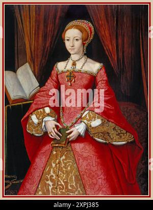 Elisabeth I. Porträt, gemalt als Prinzessin. William Scrots zugeschrieben - Elizabeth I. als eine Prinzessin (1533–1603) Elizabeth I. von England höchstwahrscheinlich von Heinrich VIII. In Auftrag gegeben Porträt der zukünftigen Königin Elisabeth I. (1533–1603) als Prinzessin Elisabeth I. im 12-jährigen Porträt von William Scrots, Stockfoto